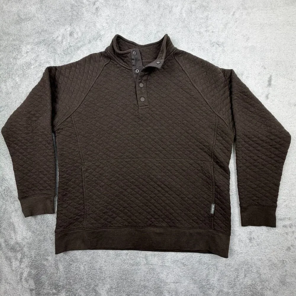 Eddie Bauer Mens Quilted Snap Pullover Brown Diamond Stitch Fleece L Funnel Neck